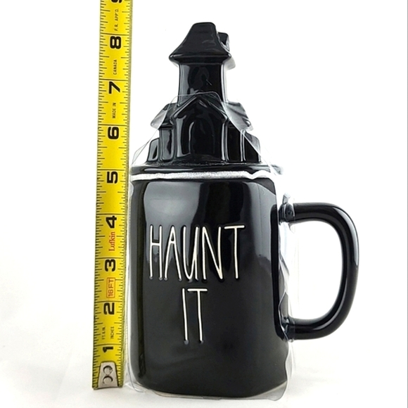 ⭐️2/ $60⭐️ Rae Dunn  Black Mug & Topper Large Letters IF YOU'VE GOT IT HAUNT IT - Picture 8 of 9